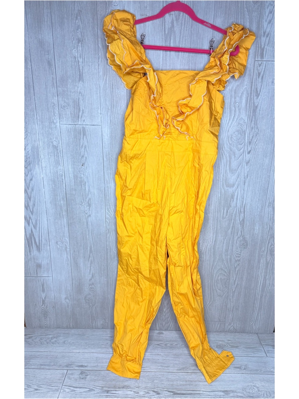 SHEIN long romper short ruffle sleeve with white trim yellow large - Picture 5 of 6